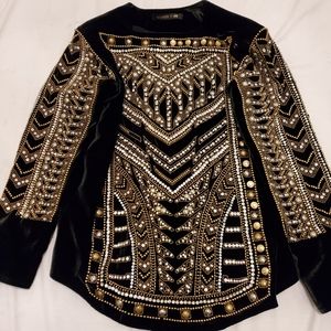 Balmain X H&M Velvet Embellished Pearl Jacket US10